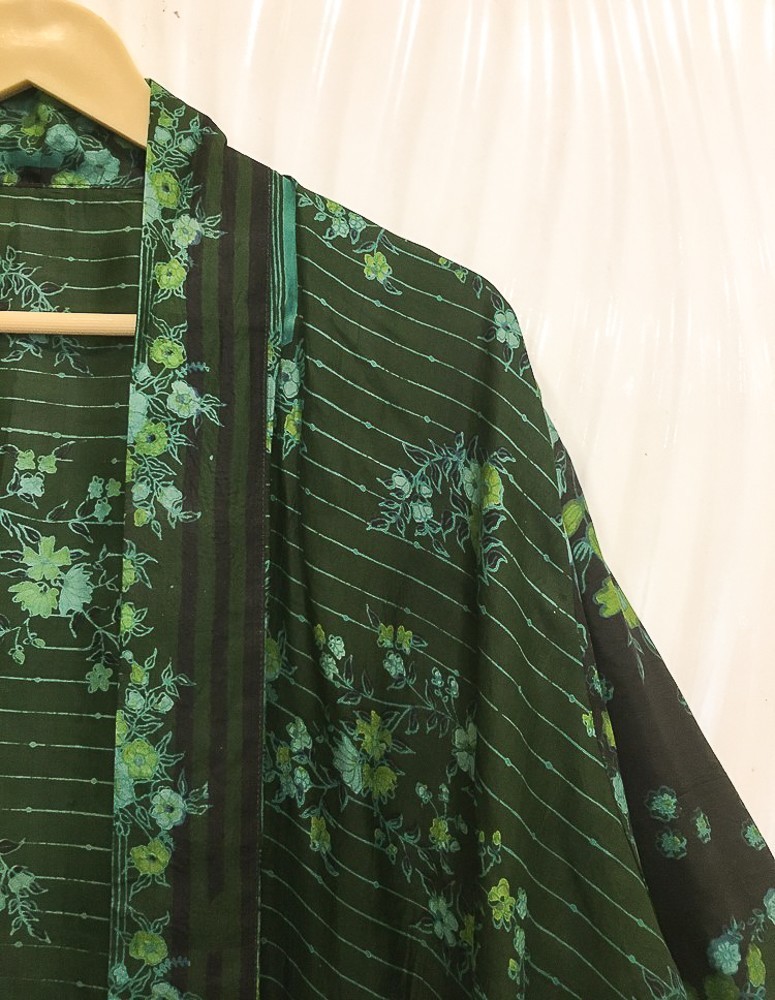 Pure Silk Green & Black kimono Long Robe Gown Girl's Woman Silk Kimono KMO5584