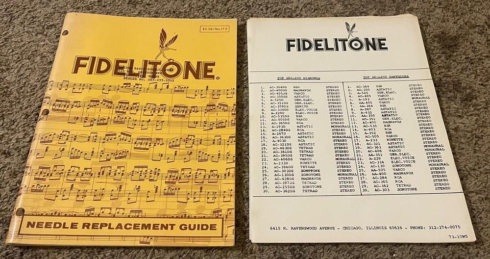 1973 Fidelitone Needle Replacement Guide, Phonograph, and Supplements