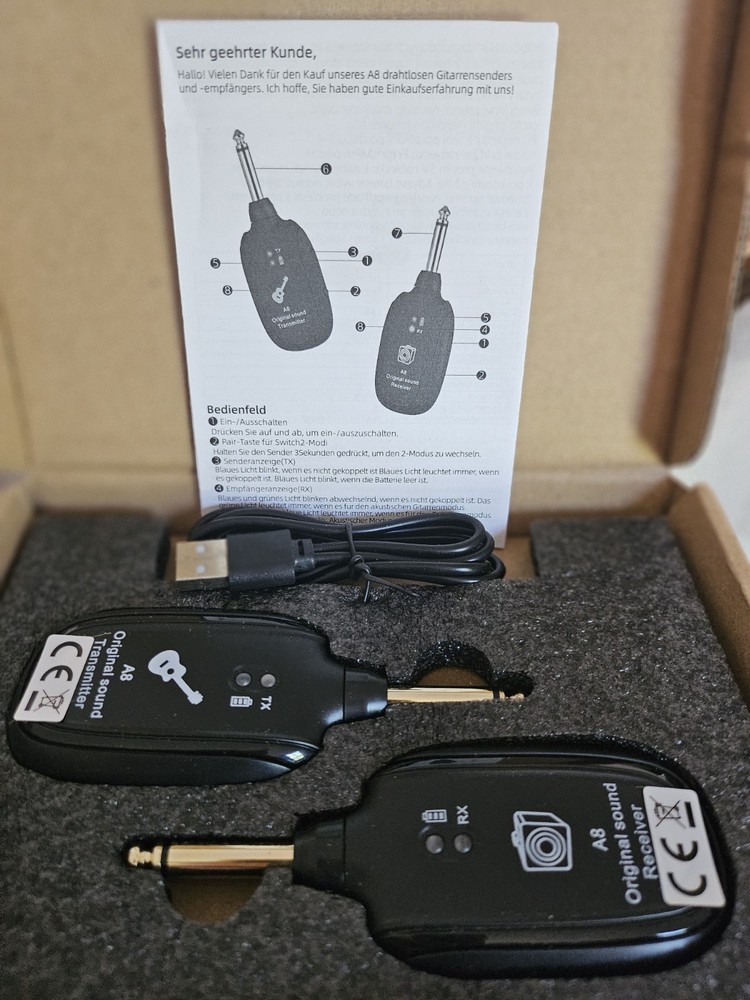 Wireless Guitar System Transmitter Receiver Rechargeable