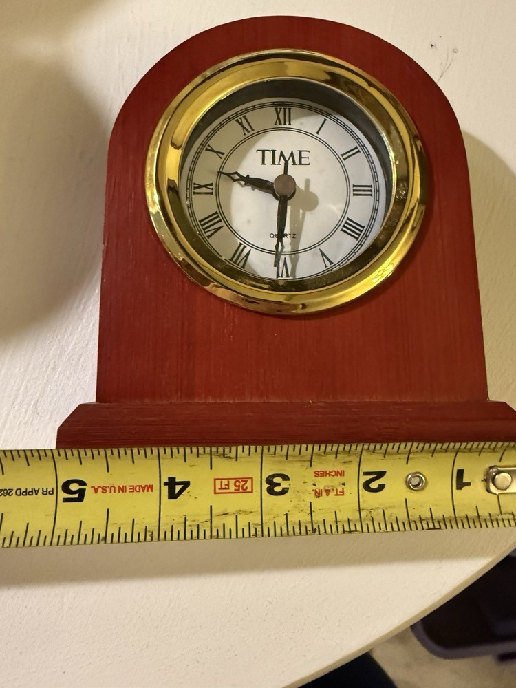 Wood Clock Table Mantel Time Quartz Red