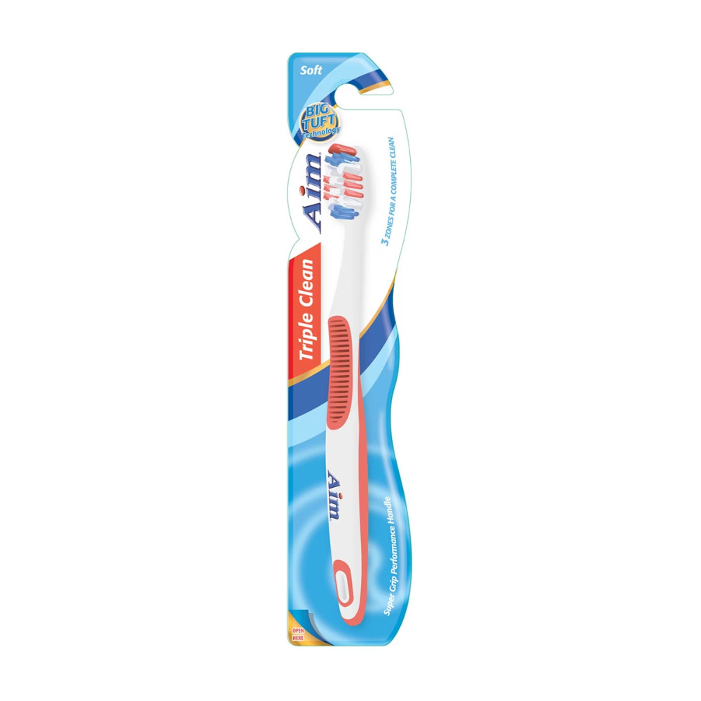 Aim Triple Clean Soft Bristle Standard Toothbrush 12 Pack Individually Carded