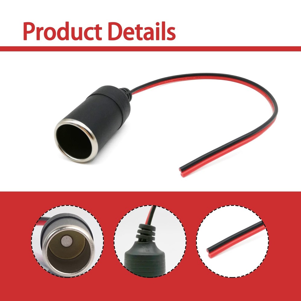 12V 24V Car Cigarette Lighter Socket Female Adapter Power Cable Plug