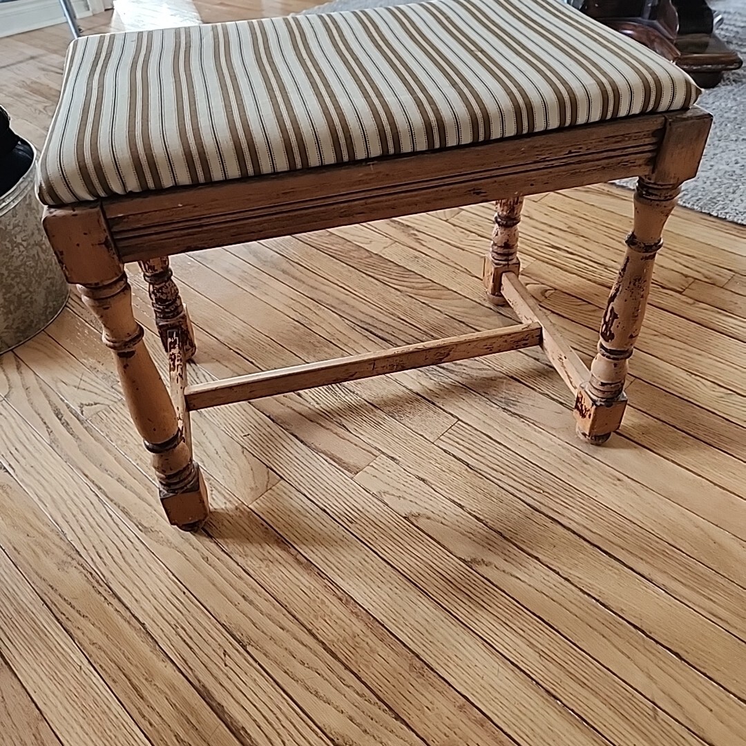 Vintage Wood Vanity Stool Chair 22" x 14" x 18" Upholstered Seat