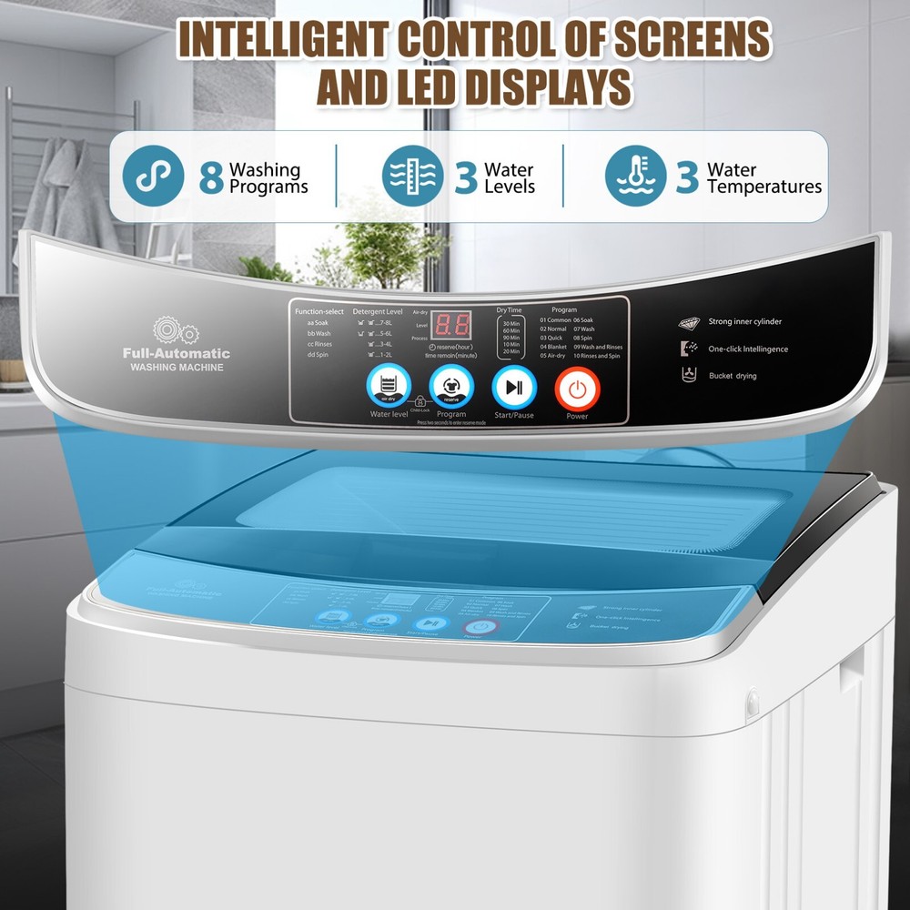 Washing Machine Full Automatic 17.8LB Top-Loading Compact Laundry Washer & Dryer