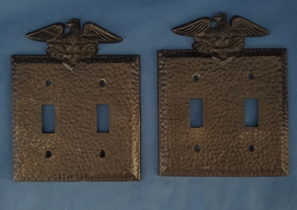 VTG 2 BLACK Edmar Hammered Eagle Double Light Switch Plate Covers Set Goth