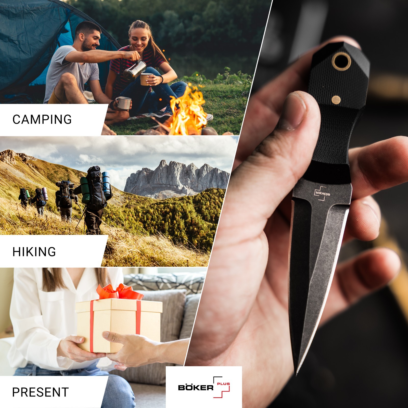 BOKER PLUS® Pocket Rocket Tactical EDC Knife 5.08" D2 Blade G10 Full-Tang Black