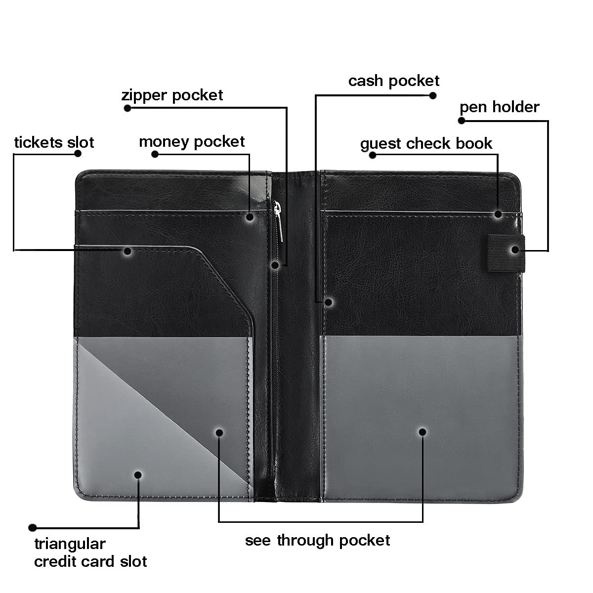 Black Server Books For Waitress/Waiter Book with Zipper Money Pocket,Cute Wai...