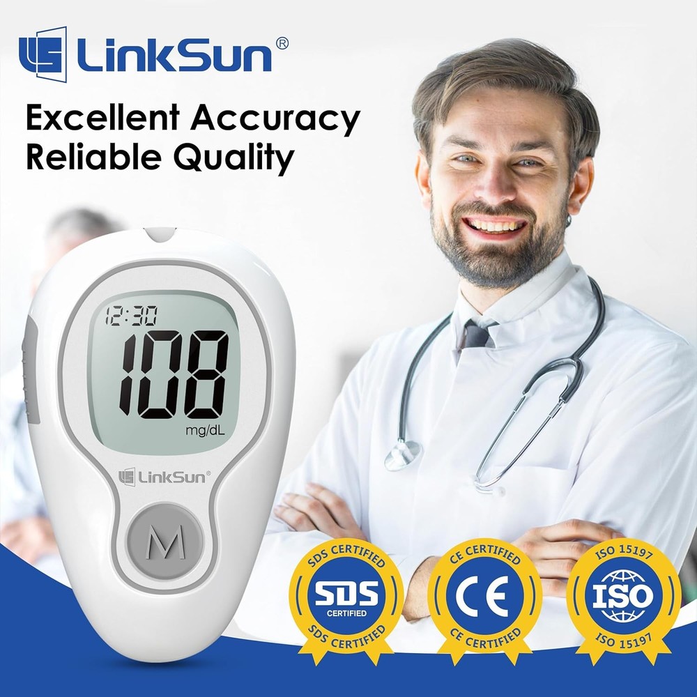 Blood Glucose Meter No Coding, Large Display, 5 Sec Read, Strips & Lancets Kit