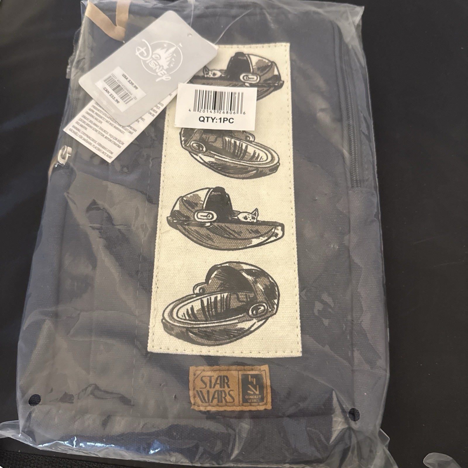 Disney Parks Star Wars The Mandalorian Baby Yoda Grogu Denim Sling Bag