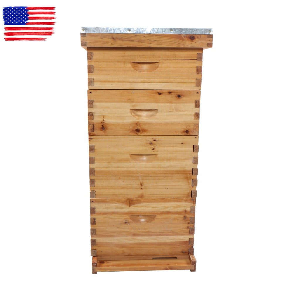 Bee Hive Beeswax Coated Includes Beehive Frames and Foundations 4 Layer 10-Frame