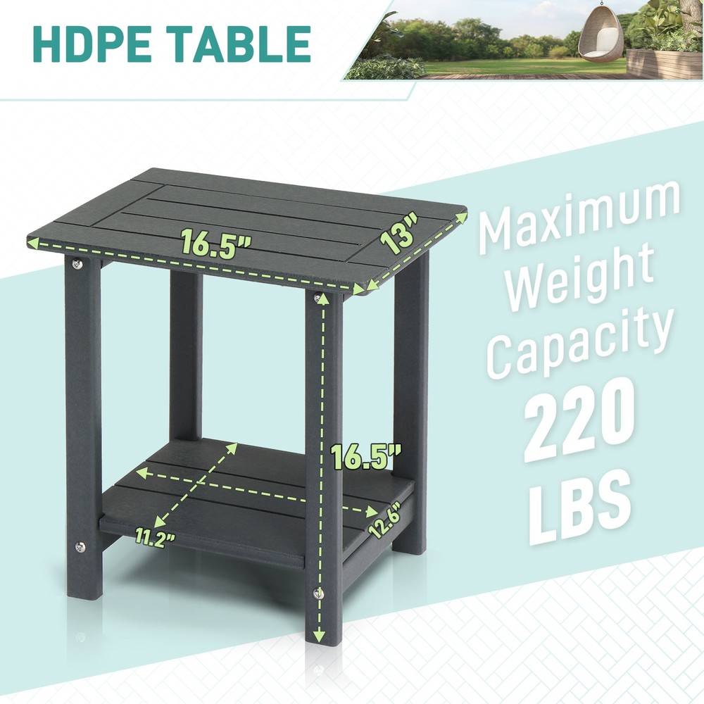 2-Layer Storage Room/Outdoor Rectangular Side Table Hdpe Coffee Table Dark Grey