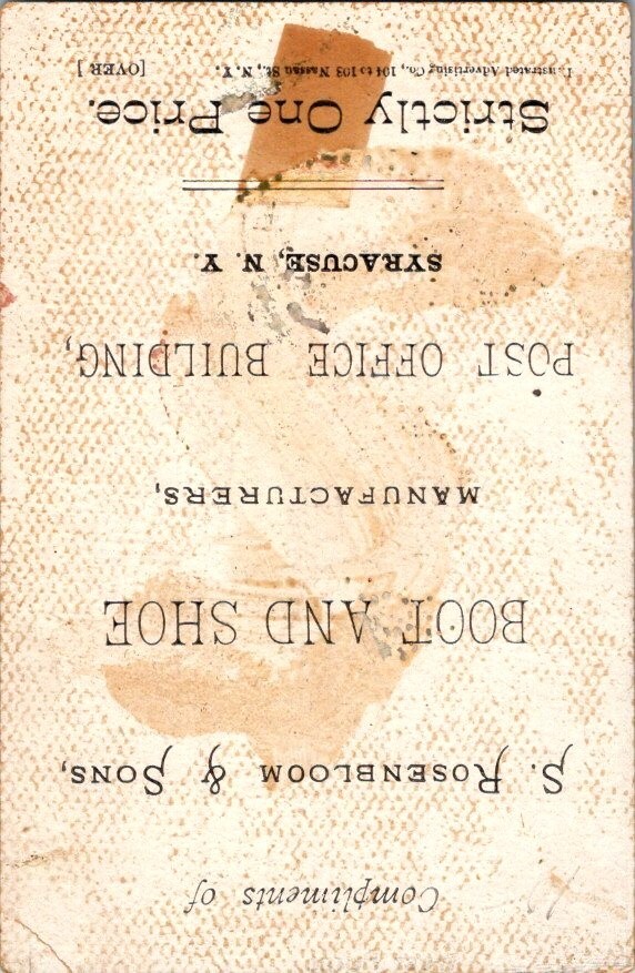 S Rosenbloom & Sons Boot & Shoe Manufacturers Victorian Trade Card SYRACUSE NY