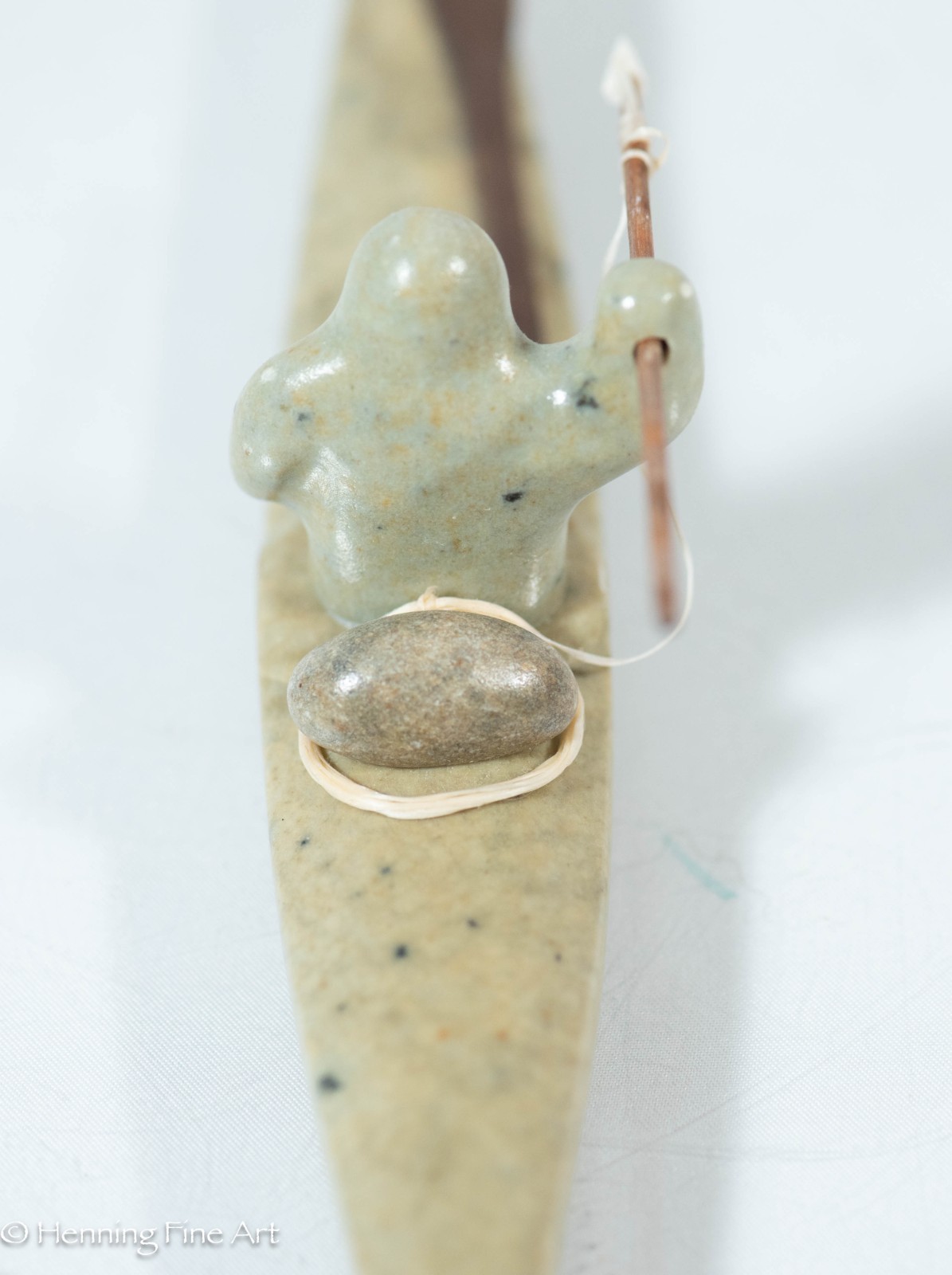 Beautiful Eskimo Carving of Spear Fisher in Kayak by Chuck Poupart, Lovely!