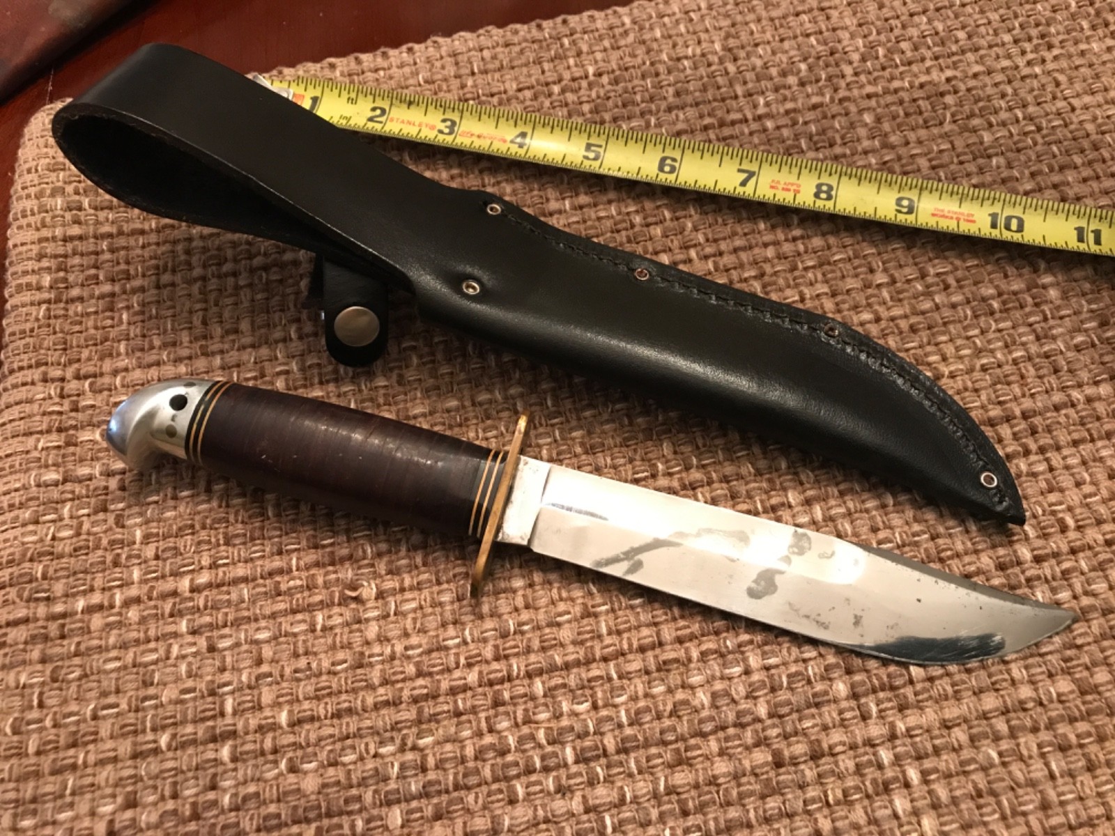 Vintage Western G46-6 Shark WWII Combat Knife Stacked Leather grip & sheath