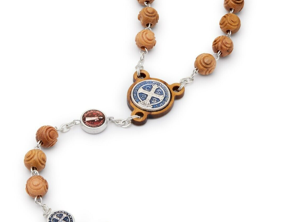 Rosary Beads Catholic Olive Wood Medal St Benedict Cross Blessed By Pope Vatican