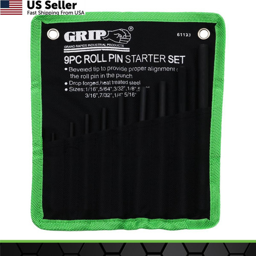 Grip 9 pc Gunsmithing Roll Pin Starter Punch Set - Sizes Include: Black