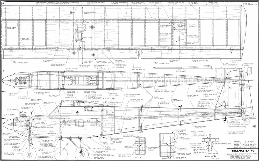 Telemaster 40 RC 73 inch Trainer Airplane Printed Plans