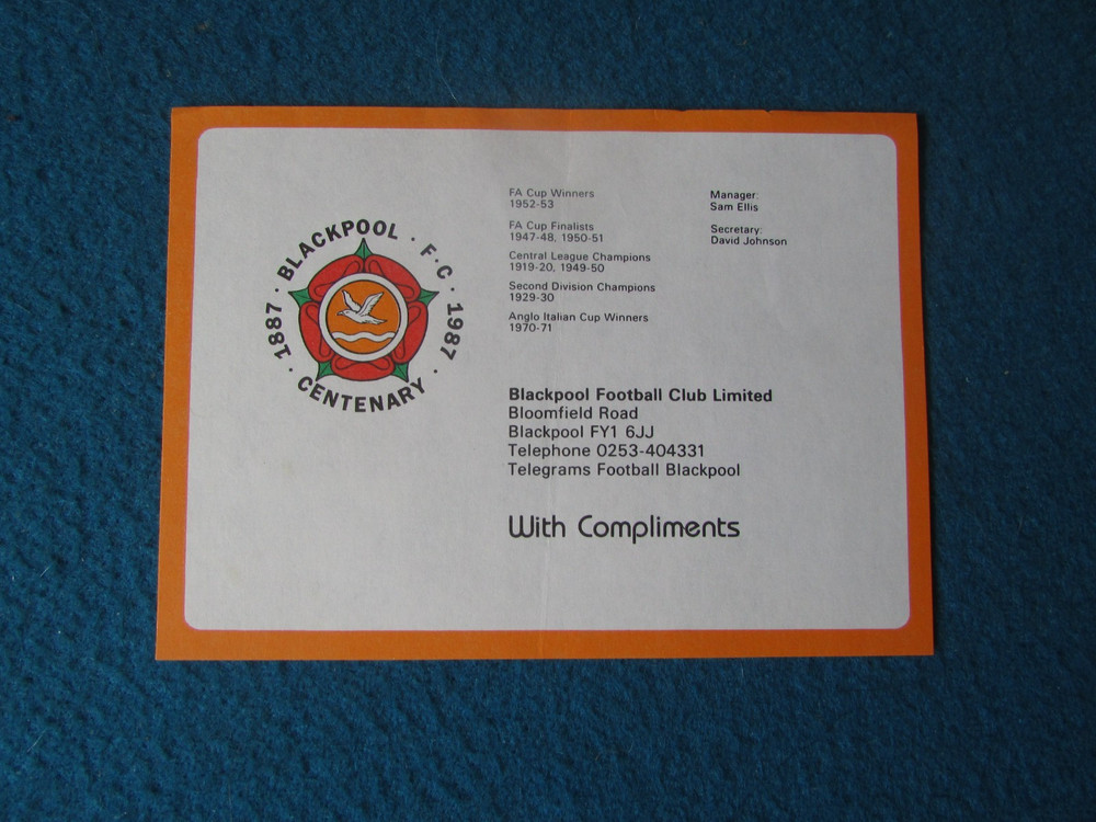 BLACKPOOL FC Compliments Slip