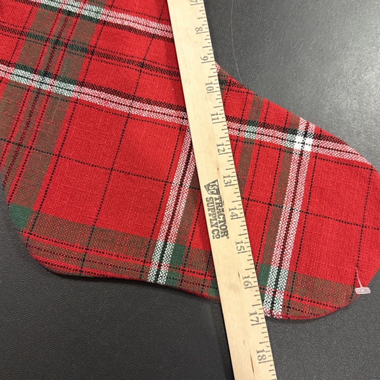 Tag Sleigh Ride Plaid Pom Pom Tassel Holiday Christmas Stocking 17 Inch NEW