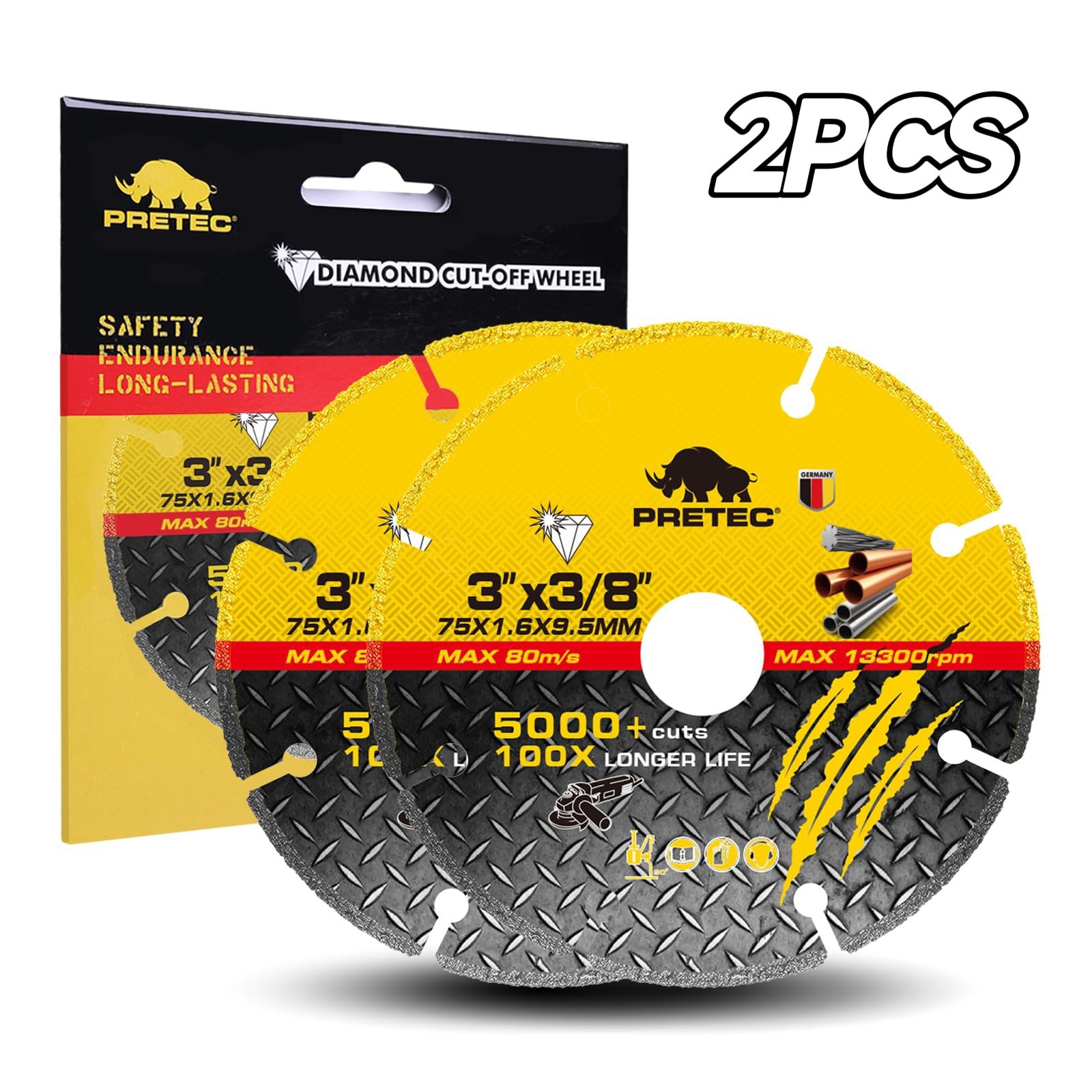 3"Diamond Cut Off Wheel 3/8"Arbor for Angle Grinder Metal Disc Wet Dry 5000+Cuts