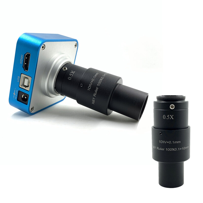 0.5X Microscope Industrial Camera Scale Adapter C-mount with Calibration Reticle