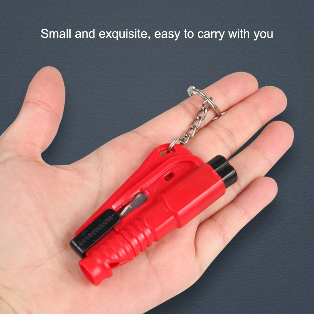 Yellow Car Keychain Safety Hammer For Broken Window Whistle Warning Help Escape