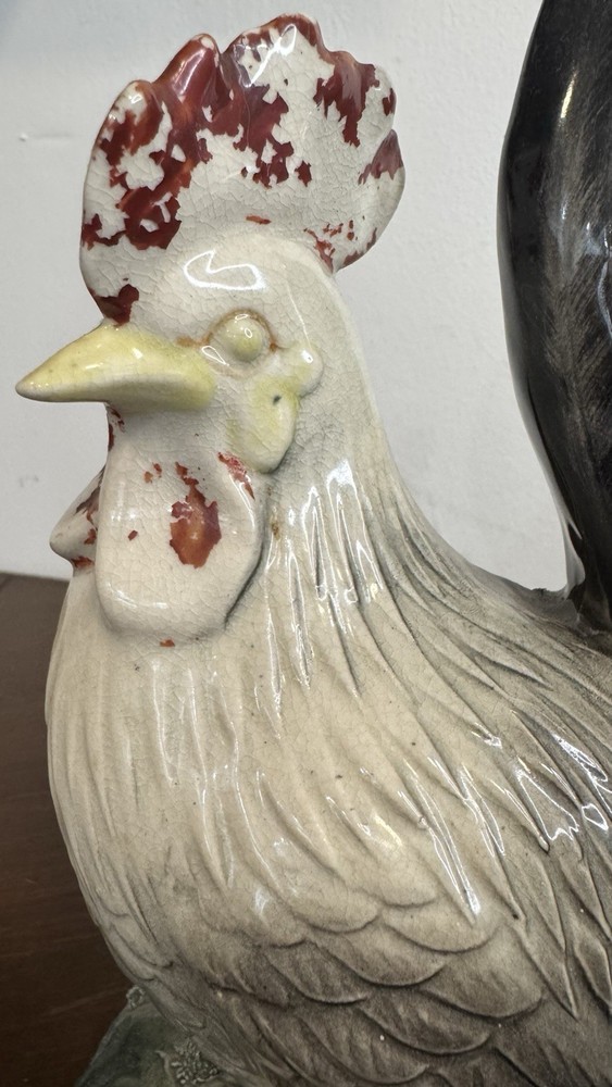 Vintage Ceramic Rooster Distressed Planter Pot Or Container. Large Rustic Glazed