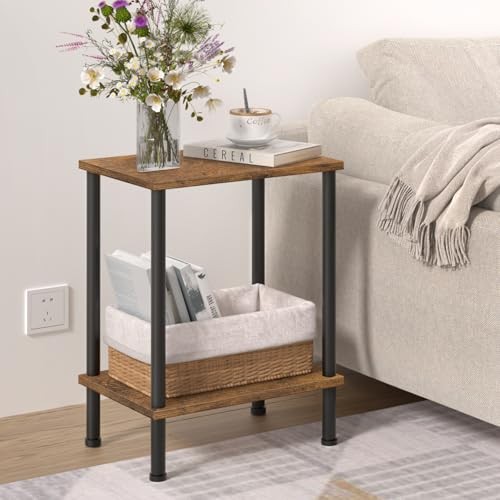 End Table,Small Side Table,2-Tier Nightstand with Storage Brown 1pc No Plug