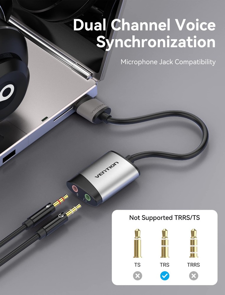 USB Audio Adapter - VENTION External Stereo Double Jack, Jack
