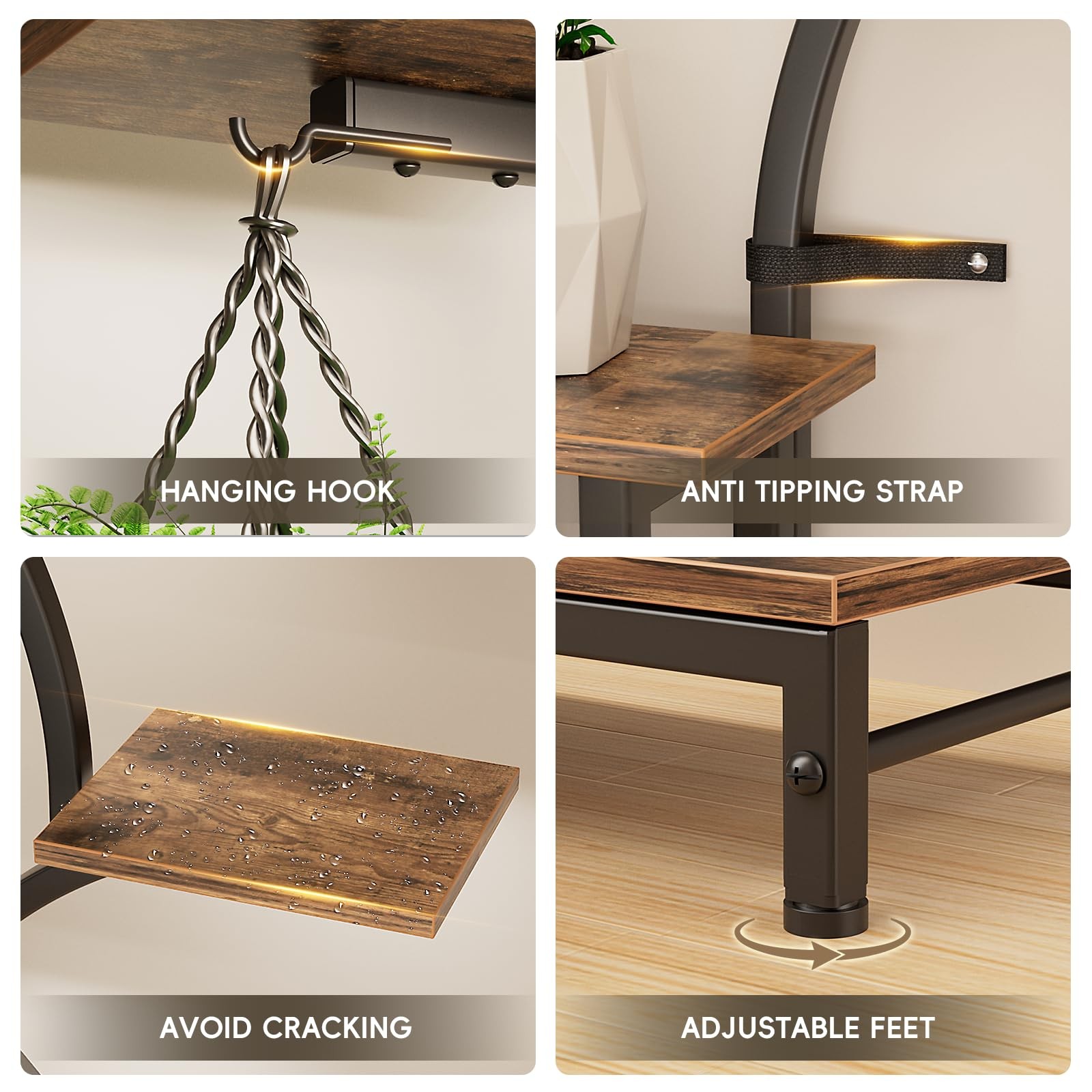 NEHAJUNXI Plant Stand Indoor with 4 Grow Lights - 63" Tall Plant Shelf- 8 Tie...