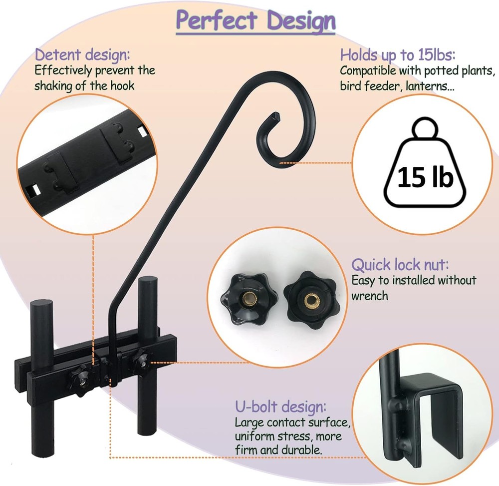 Deck Hook Rail Suitable for Hanging Flower Baskets Wind Chimes Planters Bird Fee
