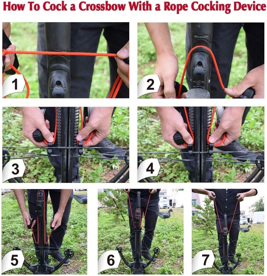 Crossbow Cocking Rope & Device Ambidextrous Handle Black Rope Plastic