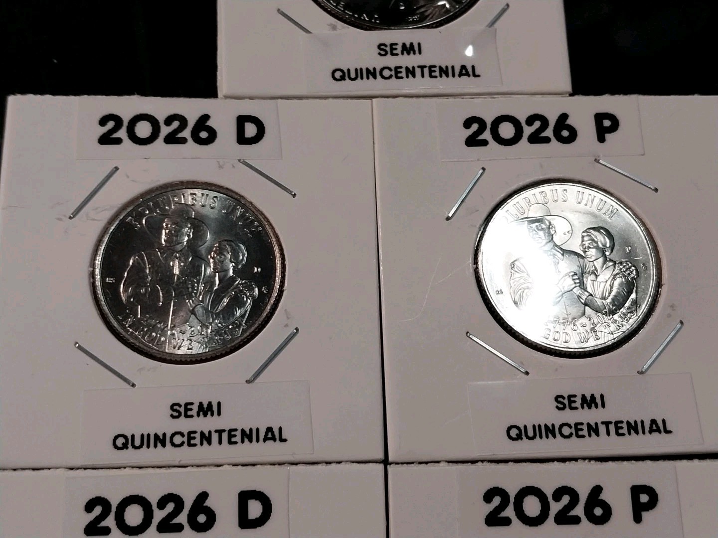 NEAR COMPLETE SET OF 2026 SEMI QUINCENTENIAL COINS IN HOLDERS WITH LABLES 9 PCS