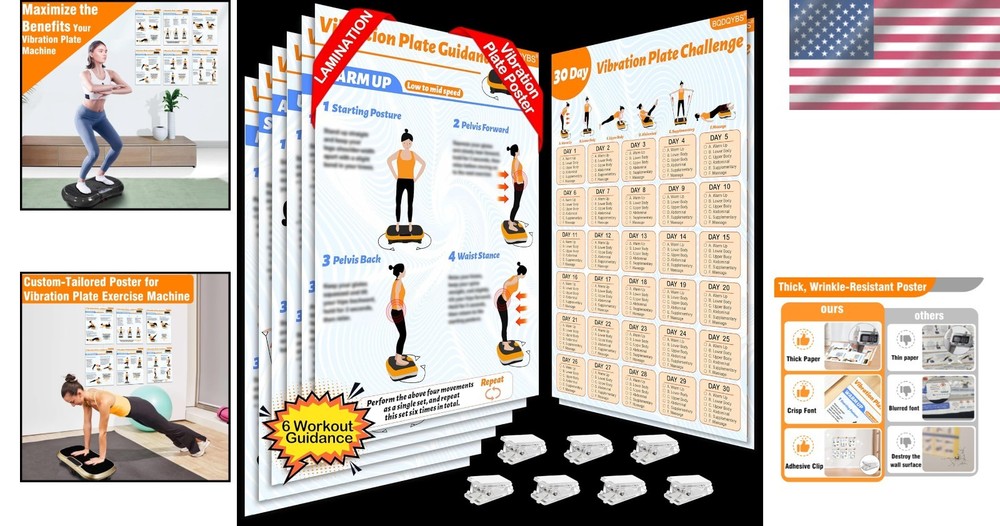 Durable Full-Body Vibration Plate Workout Poster with 30-Day Progress Planner