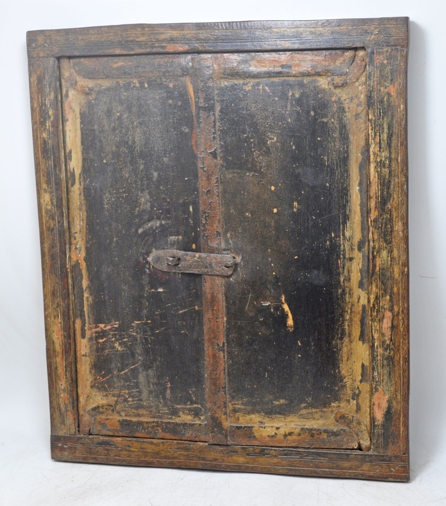 Antique Wooden Wall Décor Window Panel With Frame Original Old Rustic Painted
