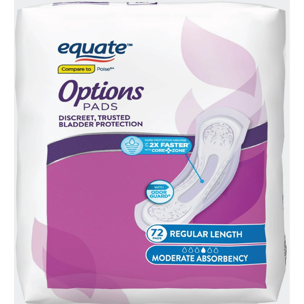 NEW Equate Options Moderate Absorbency Regular Length Pads Value Pack, 144 Count