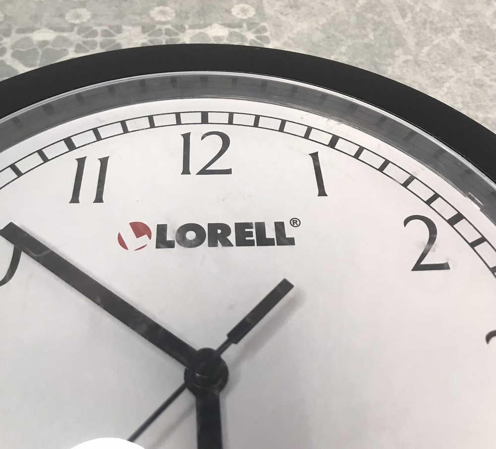 Lorell Wall Clock, 9", Arabic Numerals, White Dial/Black Frame. Tested Working