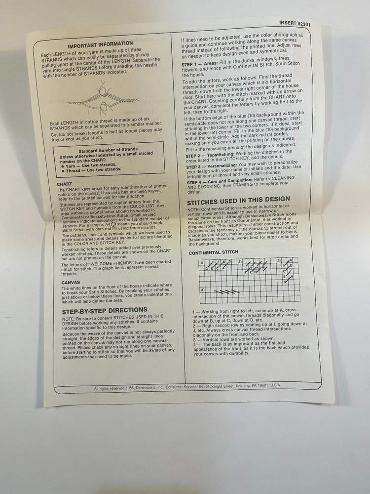 Dimensions Needlepoint Kit #2301 "Welcome Friends" - Started