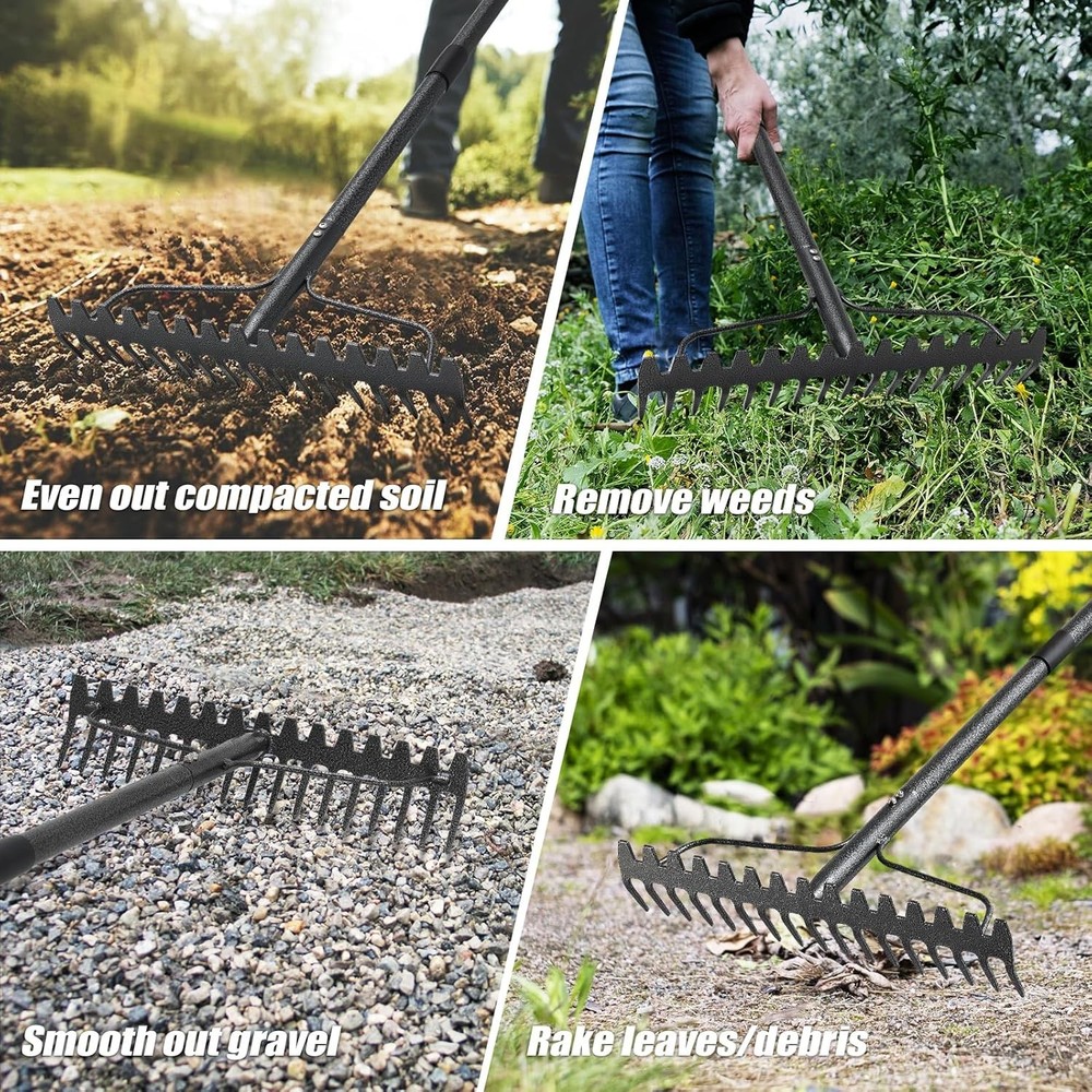 Garden Rake, 5FT Bow Rake Heavy Duty Leveling with Adjustable Gray