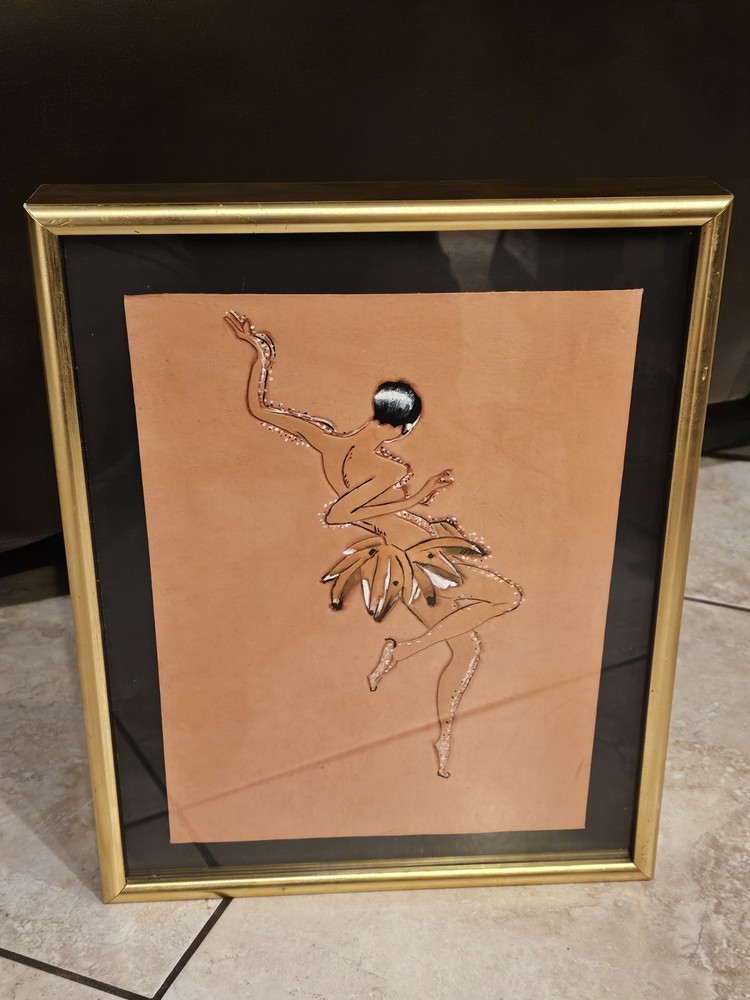 Framed Tooled Leather Josephine Baker In A Bana Skirt