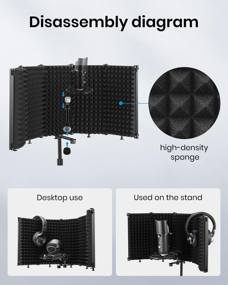 Microphone Isolation Shield - Foldable & Adjustable Sound Insulation