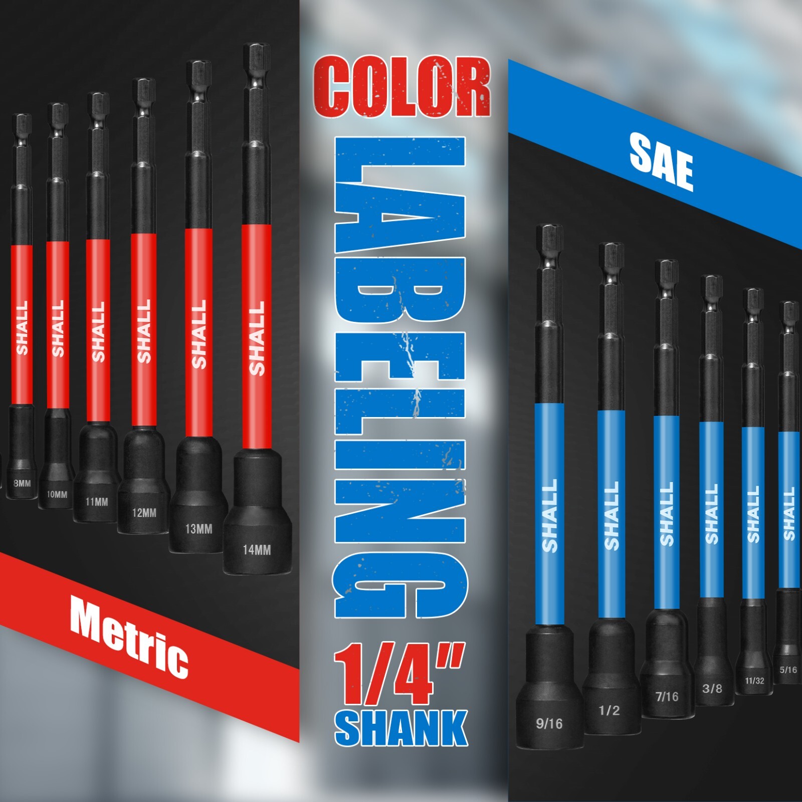 SHALL 16PCS Magnetic Nut Driver Set 6" Long for Impact Drill