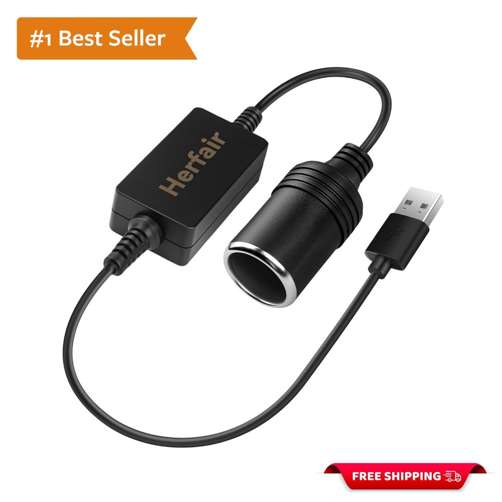 Durable USB A to 12V Lighter Socket Adapter - Fast Charging for Car Electronics