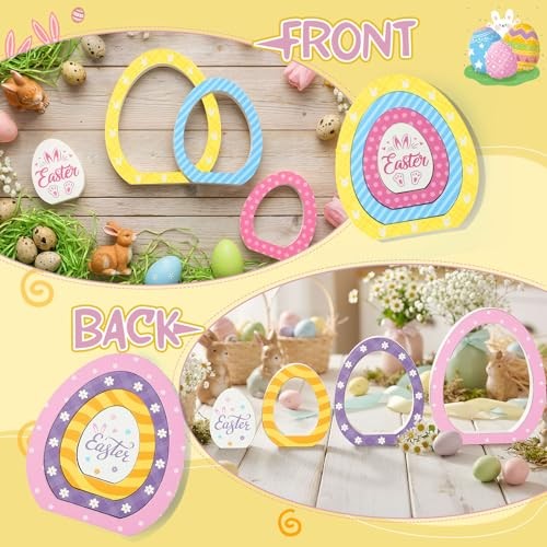 4 Pcs Egg Tabletop Decorations Wooden Signs Blocks Double-sided Spring Easter