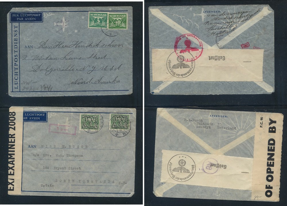 Netherlands   2  German  censor covers  to  US