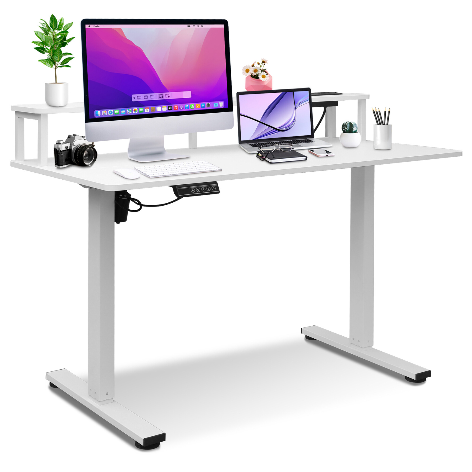 47 x 24 Inch Adjustable Standing Desk Computer Office Table White w/ Power Strip