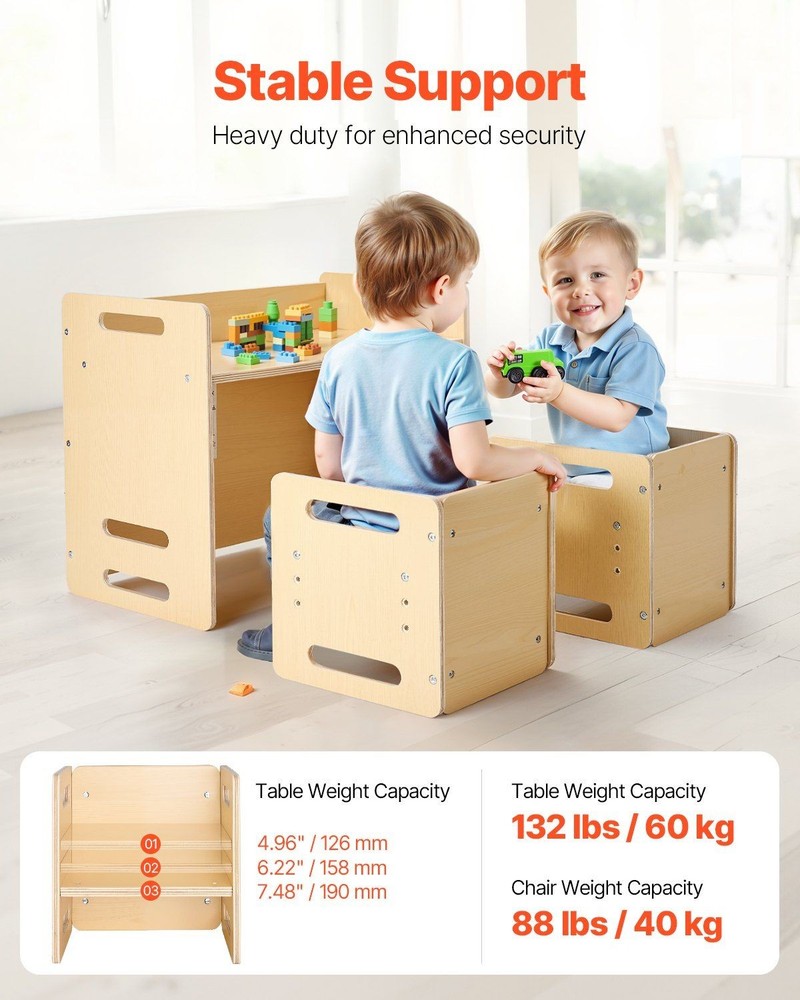 Multi-Use Child Desk with 2 Chairs Convertible Functionality Strong