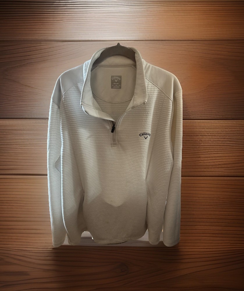 Callaway Opti-Dri Mens 1/4 Zip Golf Pullover White XL Textured Performance