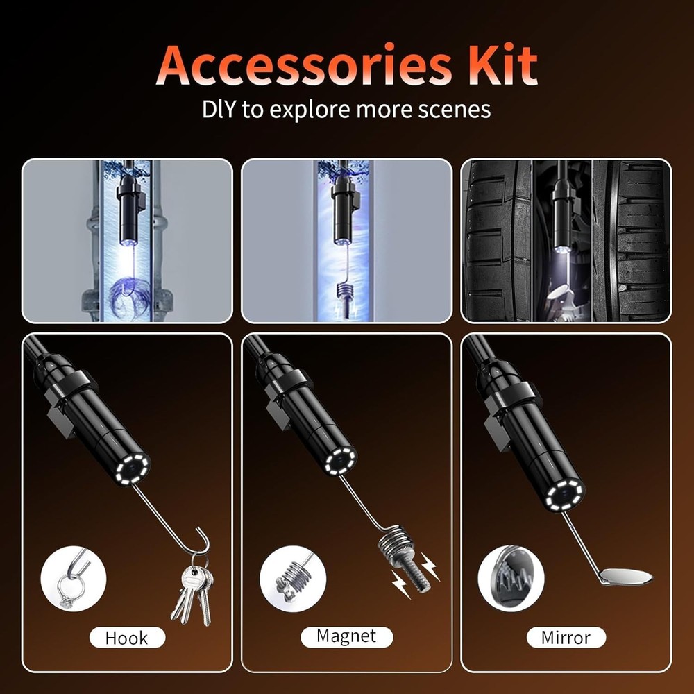 Borescope Camera with Light, Endoscope Inspection Camera with 8 Adjustable Leds
