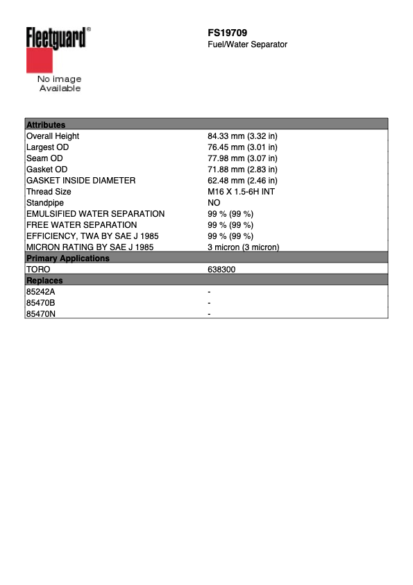 Fleetguard FS19709 Fuel water separator